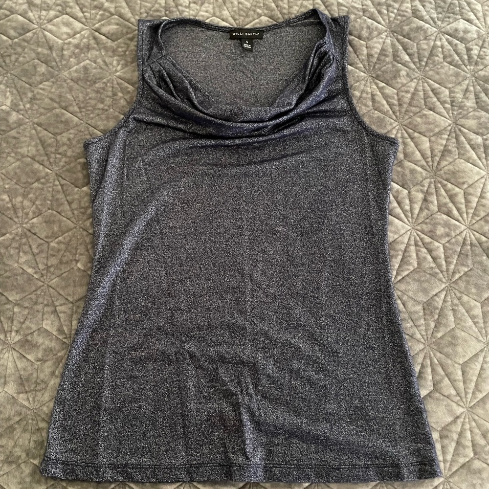 Willi Smith Navy Shimmer Tank Metallic